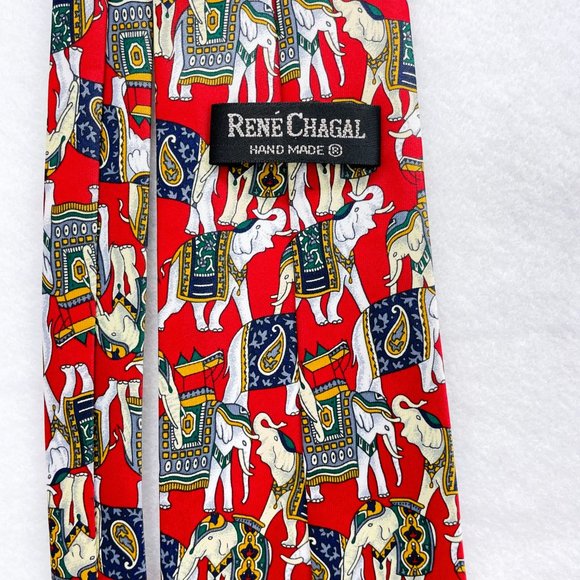 Rene Chagal Handmade Necktie Silk Circus Elephants Design L59" - Picture 11 of 14